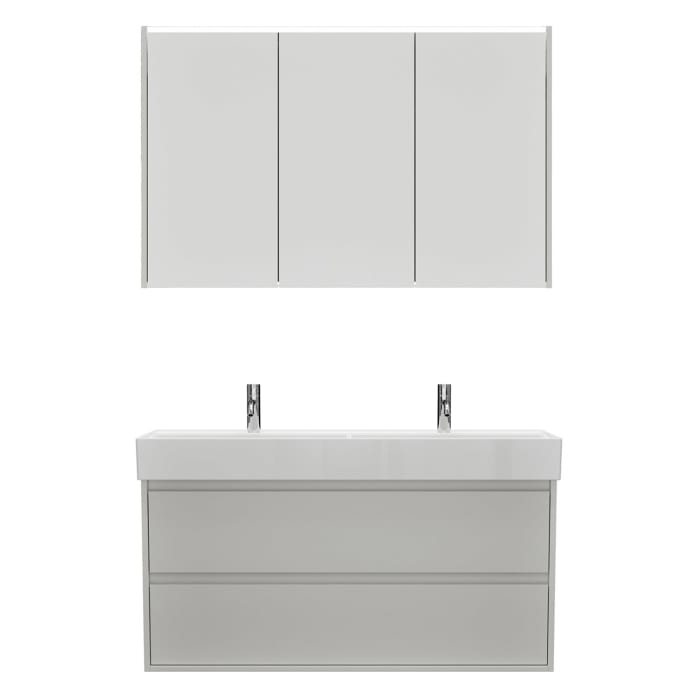 burgbad Devio Keramik-Waschtisch mit Unterschrank und LED-Spiegelschrank 120,5 cm, Doppeltür rechts, 2 Auszüge