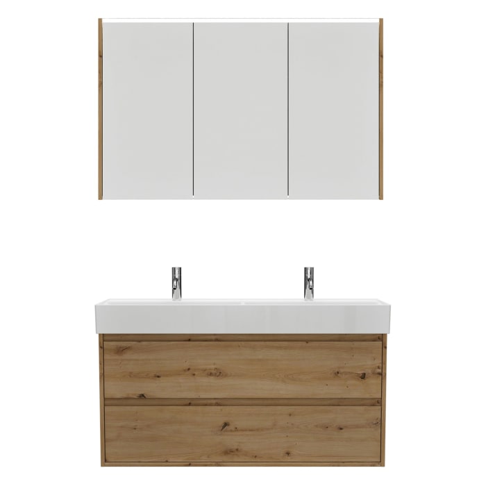 burgbad Devio Keramik-Waschtisch mit Unterschrank und LED-Spiegelschrank 120,5 cm, Doppeltür rechts, 2 Auszüge