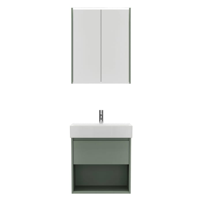 burgbad Devio Keramik-Waschtisch mit Unterschrank und LED-Spiegelschrank 60 cm, 1 Auszug