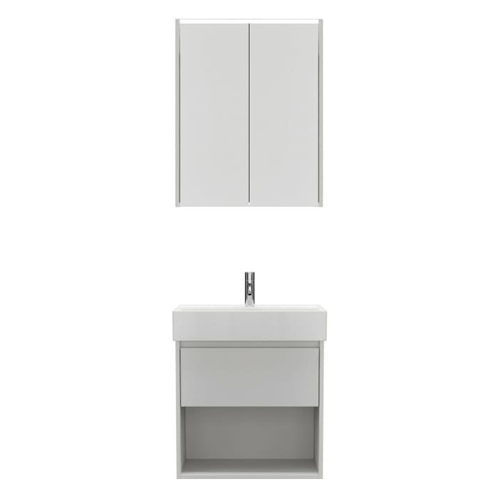 burgbad Devio Keramik-Waschtisch mit Unterschrank und LED-Spiegelschrank 60 cm, 1 Auszug