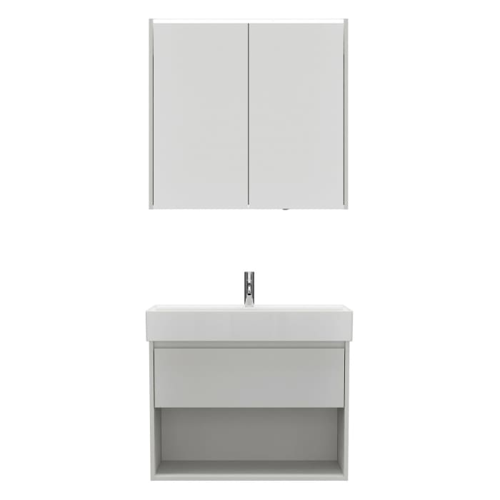 burgbad Devio Keramik-Waschtisch mit Unterschrank und LED-Spiegelschrank 80 cm, 1 Auszug