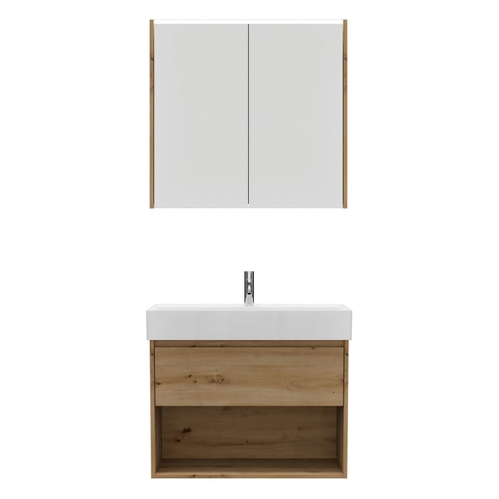 burgbad Devio Keramik-Waschtisch mit Unterschrank und LED-Spiegelschrank 80 cm, 1 Auszug