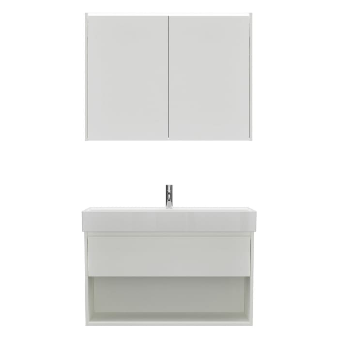 burgbad Devio Keramik-Waschtisch mit Unterschrank und LED-Spiegelschrank 100 cm, 1 Auszug