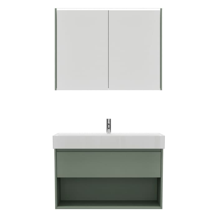 burgbad Devio Keramik-Waschtisch mit Unterschrank und LED-Spiegelschrank 100 cm, 1 Auszug