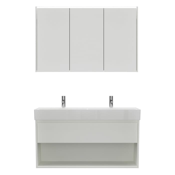burgbad Devio Keramik-Waschtisch mit Unterschrank und LED-Spiegelschrank 120,5 cm, Doppeltür rechts, 1 Auszug