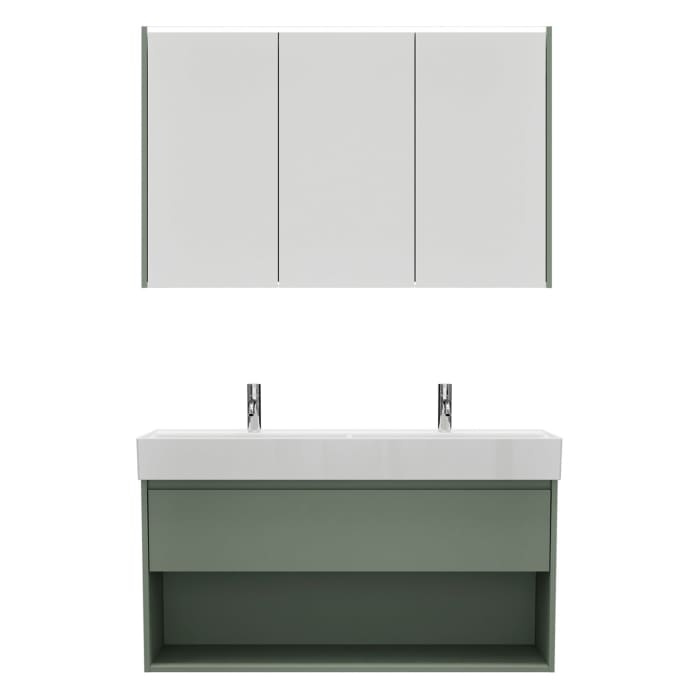 burgbad Devio Keramik-Waschtisch mit Unterschrank und LED-Spiegelschrank 120,5 cm, Doppeltür links, 1 Auszug