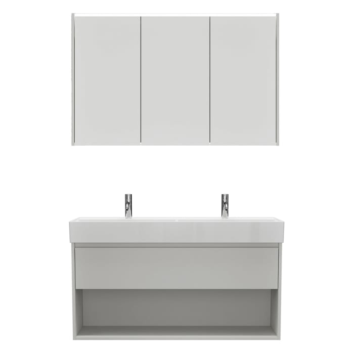 burgbad Devio Keramik-Waschtisch mit Unterschrank und LED-Spiegelschrank 120,5 cm, Doppeltür rechts, 1 Auszug