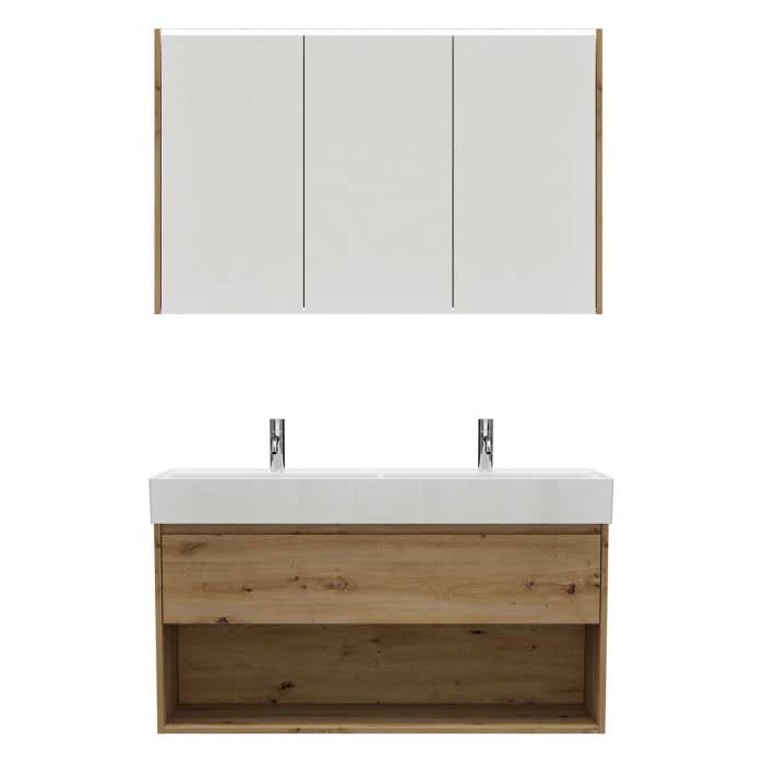 burgbad Devio Keramik-Waschtisch mit Unterschrank und LED-Spiegelschrank 120,5 cm, Doppeltür rechts, 1 Auszug