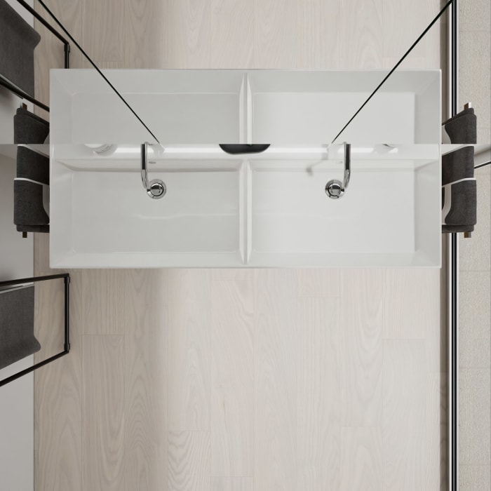 burgbad Devio Keramik-Waschtisch mit Unterschrank und LED-Spiegelschrank 120,5 cm, Doppeltür rechts, 1 Auszug
