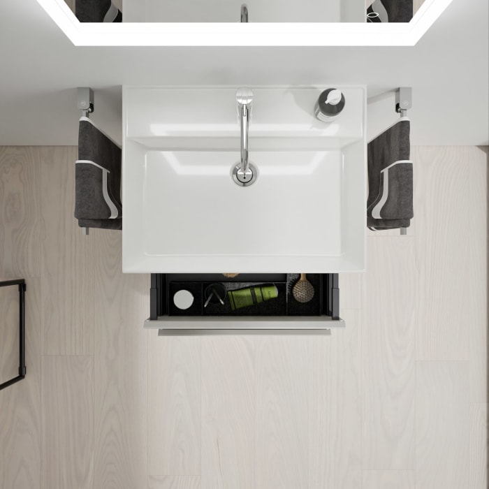 burgbad Devio Keramik-Waschtisch mit Unterschrank und LED-Spiegelschrank 60,5 cm, 2 Auszüge