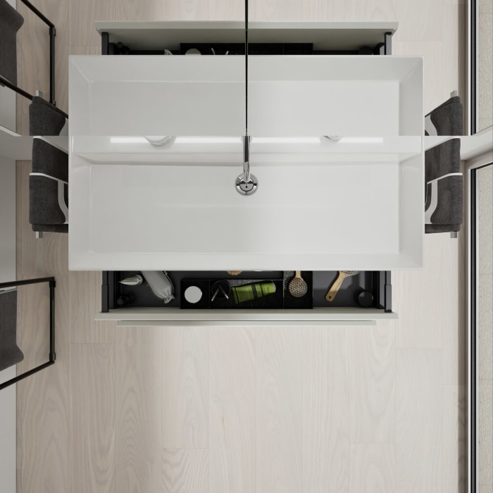 burgbad Devio Keramik-Waschtisch mit Unterschrank und LED-Spiegelschrank 100,5 cm, 2 Auszüge