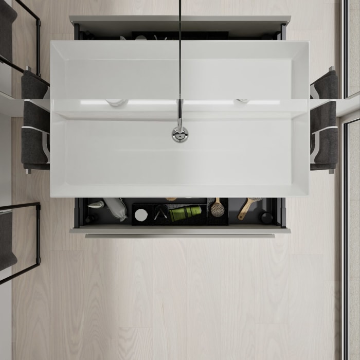 burgbad Devio Keramik-Waschtisch mit Unterschrank und LED-Spiegelschrank 100,5 cm, 2 Auszüge