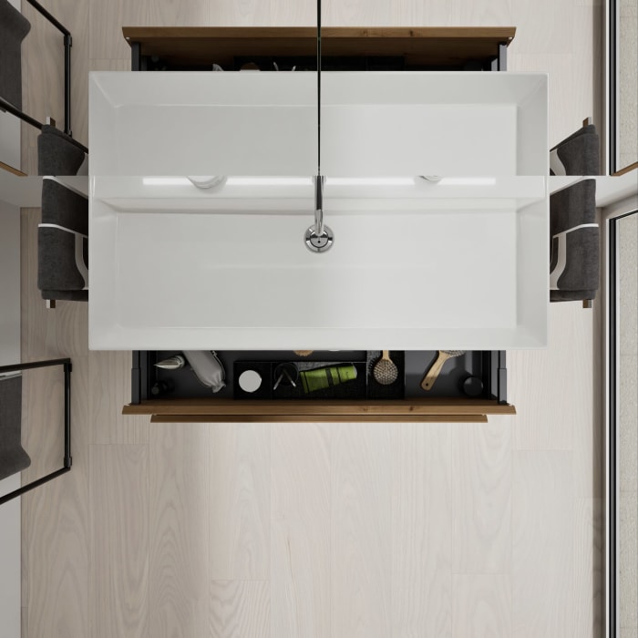 burgbad Devio Keramik-Waschtisch mit Unterschrank und LED-Spiegelschrank 100,5 cm, 2 Auszüge