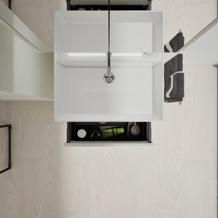 burgbad Devio Keramik-Waschtisch mit Unterschrank und LED-Spiegelschrank 60 cm, 1 Auszug