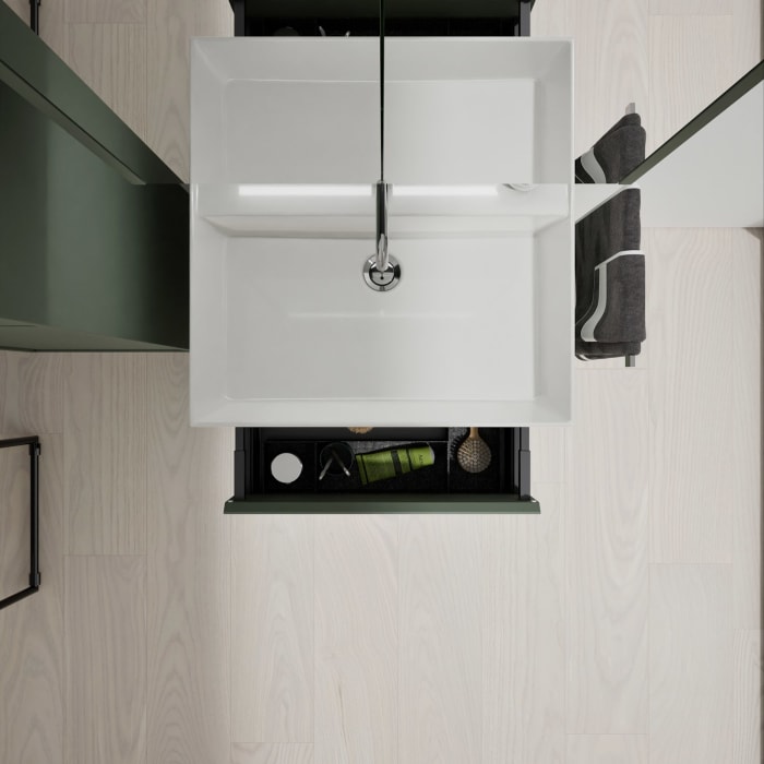 burgbad Devio Keramik-Waschtisch mit Unterschrank und LED-Spiegelschrank 60 cm, 1 Auszug
