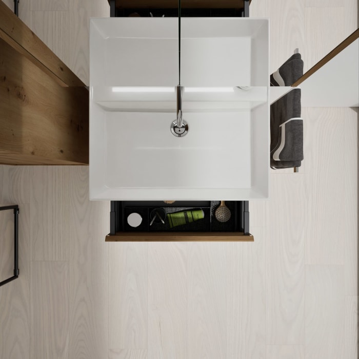 burgbad Devio Keramik-Waschtisch mit Unterschrank und LED-Spiegelschrank 60 cm, 1 Auszug