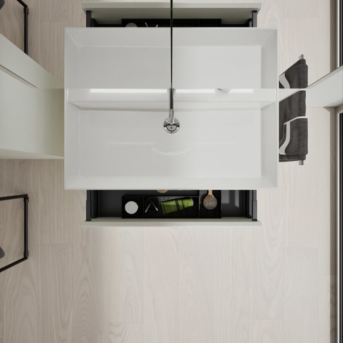 burgbad Devio Keramik-Waschtisch mit Unterschrank und LED-Spiegelschrank 80 cm, 1 Auszug