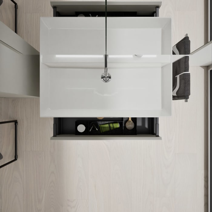 burgbad Devio Keramik-Waschtisch mit Unterschrank und LED-Spiegelschrank 80 cm, 1 Auszug