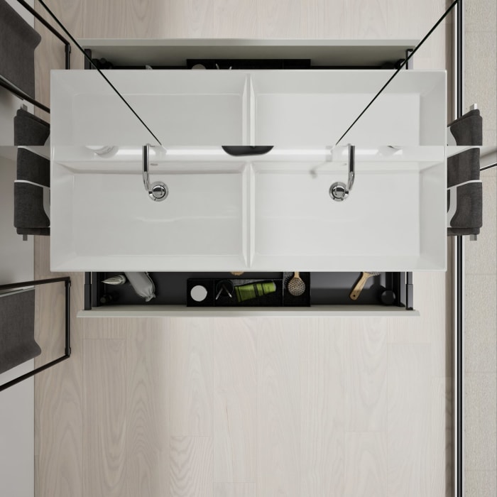 burgbad Devio Keramik-Waschtisch mit Unterschrank und LED-Spiegelschrank 120,5 cm, Doppeltür links, 1 Auszug
