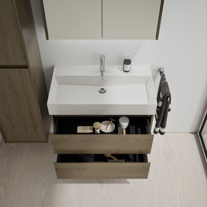 burgbad Devio Keramik-Waschtisch mit Unterschrank und LED-Spiegelschrank 80,5 cm, 2 Auszüge