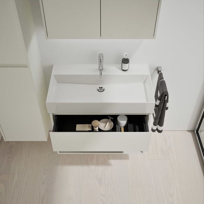 burgbad Devio Keramik-Waschtisch mit Unterschrank und LED-Spiegelschrank 80 cm, 1 Auszug
