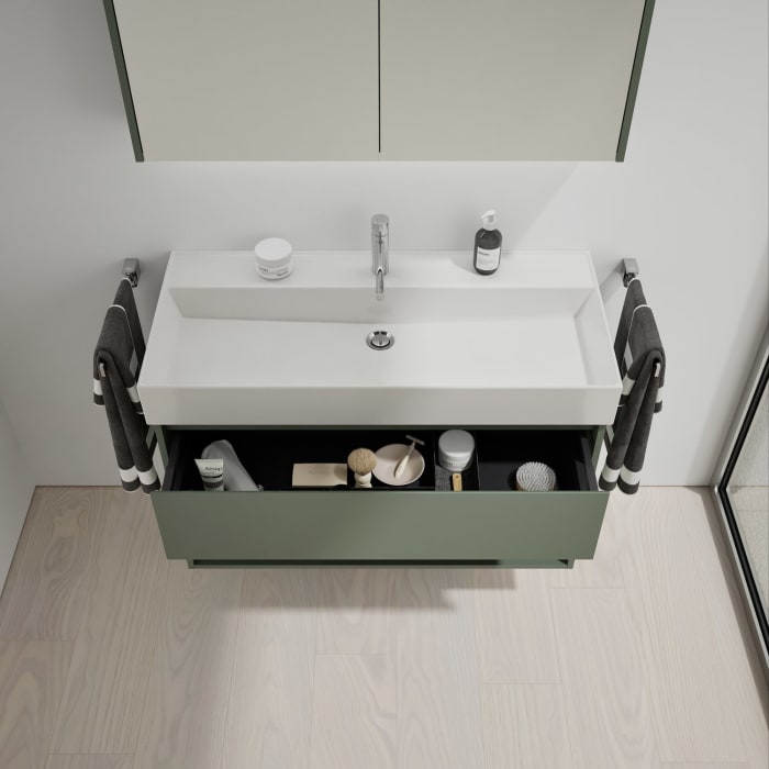 burgbad Devio Keramik-Waschtisch mit Unterschrank und LED-Spiegelschrank 100 cm, 1 Auszug