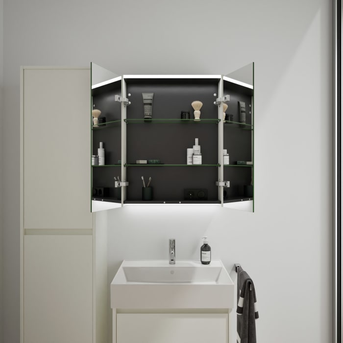 burgbad Devio Keramik-Waschtisch mit Unterschrank und LED-Spiegelschrank 60,5 cm, 2 Auszüge