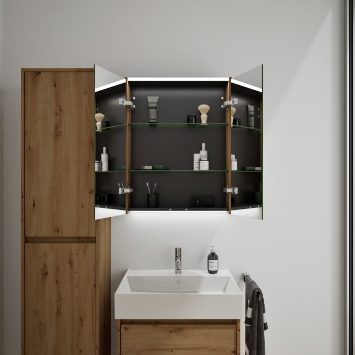 burgbad Devio Keramik-Waschtisch mit Unterschrank und LED-Spiegelschrank 60,5 cm, 2 Auszüge