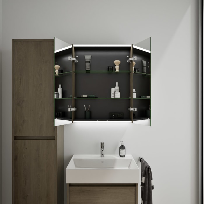 burgbad Devio Keramik-Waschtisch mit Unterschrank und LED-Spiegelschrank 60,5 cm, 2 Auszüge