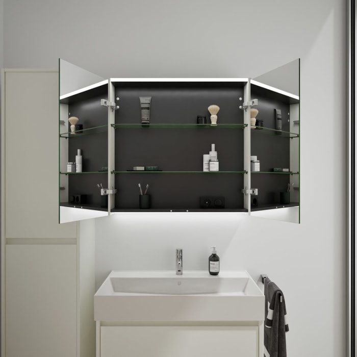burgbad Devio Keramik-Waschtisch mit Unterschrank und LED-Spiegelschrank 80,5 cm, 2 Auszüge
