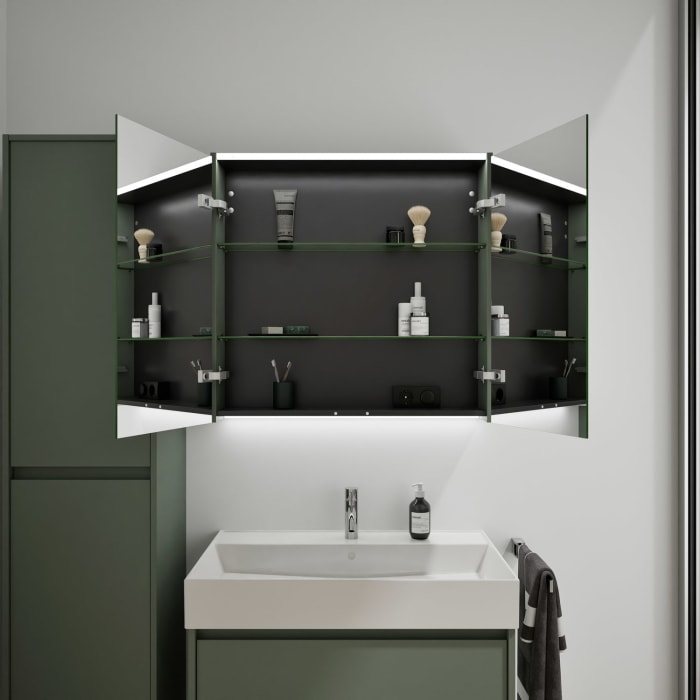 burgbad Devio Keramik-Waschtisch mit Unterschrank und LED-Spiegelschrank 80,5 cm, 2 Auszüge