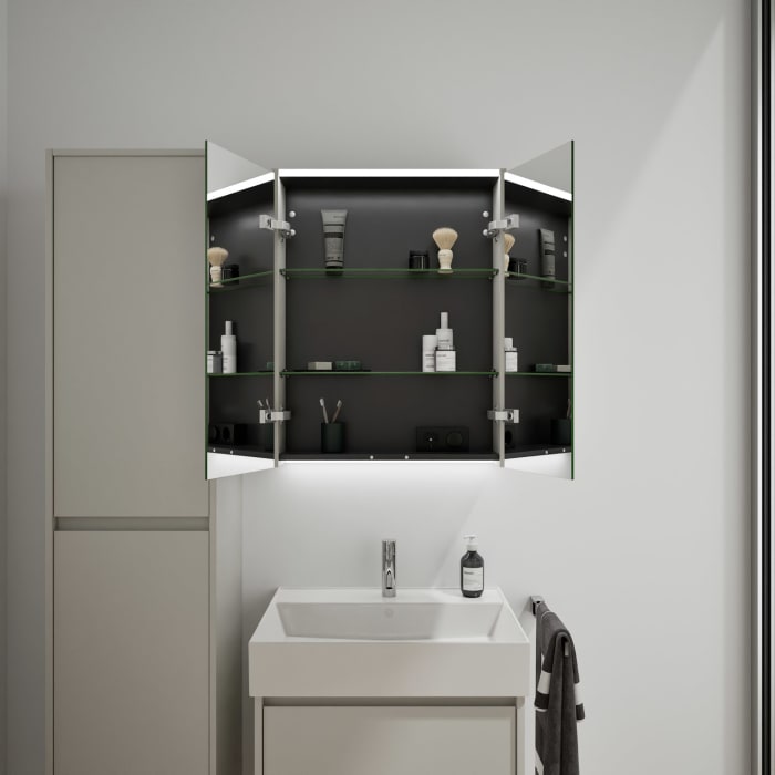 burgbad Devio Keramik-Waschtisch mit Unterschrank und LED-Spiegelschrank 60 cm, 1 Auszug