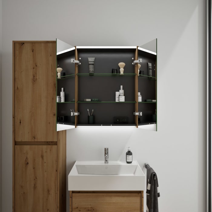 burgbad Devio Keramik-Waschtisch mit Unterschrank und LED-Spiegelschrank 60 cm, 1 Auszug