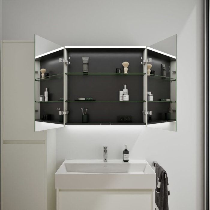 burgbad Devio Keramik-Waschtisch mit Unterschrank und LED-Spiegelschrank 80 cm, 1 Auszug