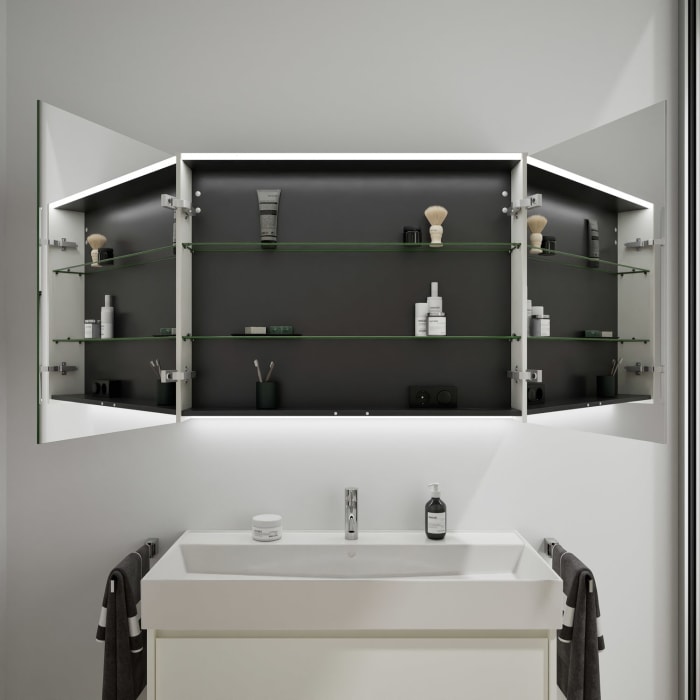 burgbad Devio Keramik-Waschtisch mit Unterschrank und LED-Spiegelschrank 100 cm, 1 Auszug
