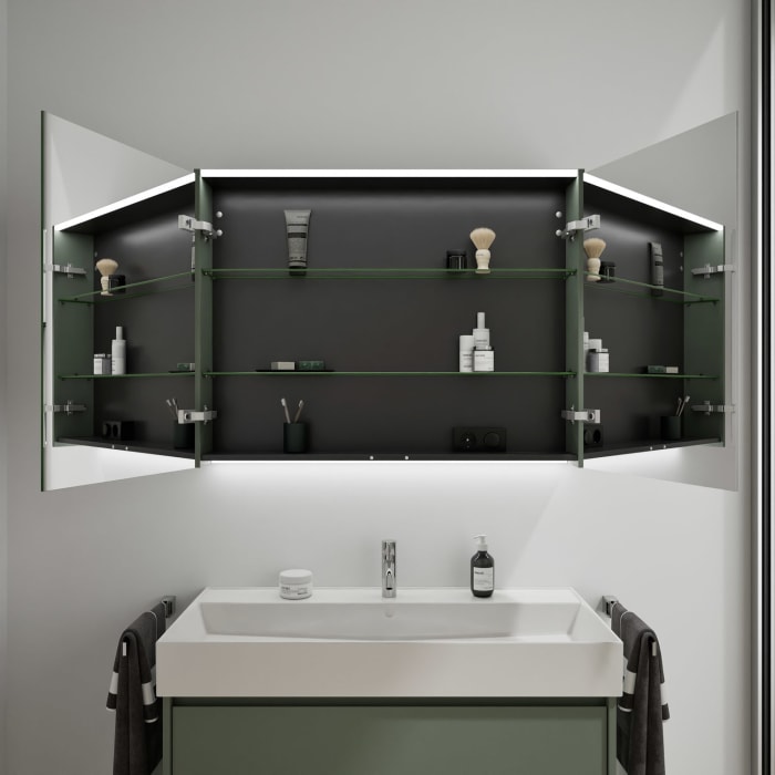 burgbad Devio Keramik-Waschtisch mit Unterschrank und LED-Spiegelschrank 100 cm, 1 Auszug