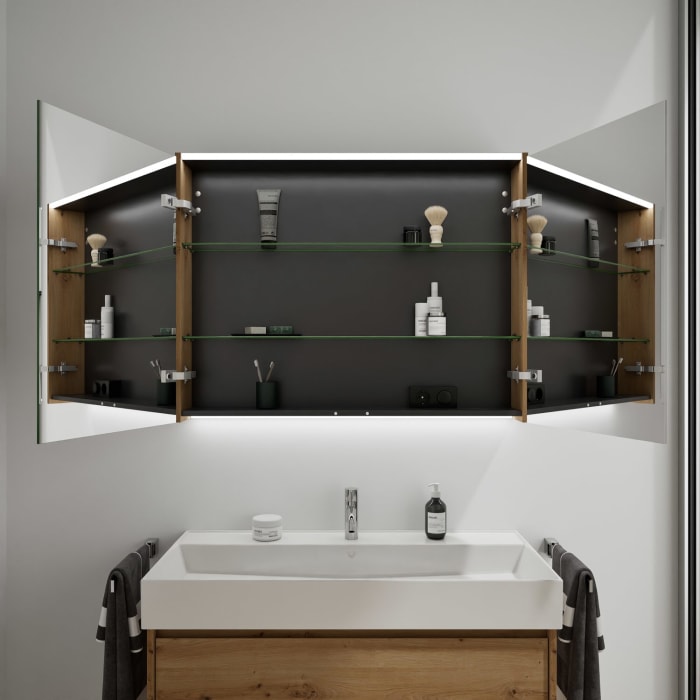 burgbad Devio Keramik-Waschtisch mit Unterschrank und LED-Spiegelschrank 100 cm, 1 Auszug