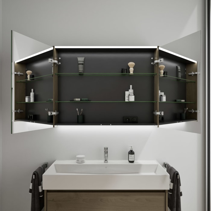 burgbad Devio Keramik-Waschtisch mit Unterschrank und LED-Spiegelschrank 100 cm, 1 Auszug
