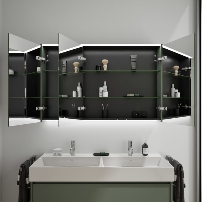 burgbad Devio Keramik-Waschtisch mit Unterschrank und LED-Spiegelschrank 120,5 cm, Doppeltür rechts, 1 Auszug