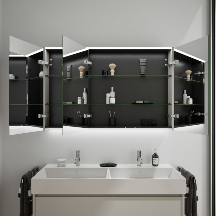 burgbad Devio Keramik-Waschtisch mit Unterschrank und LED-Spiegelschrank 120,5 cm, Doppeltür rechts, 1 Auszug