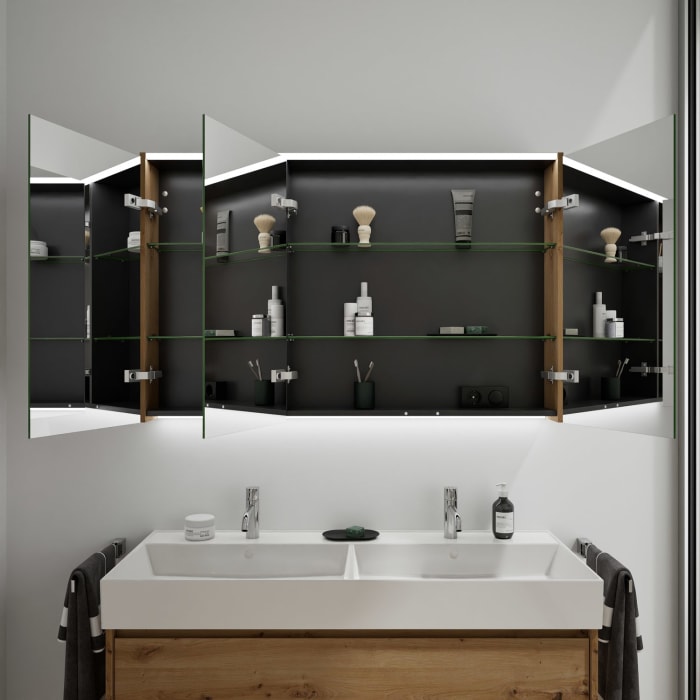 burgbad Devio Keramik-Waschtisch mit Unterschrank und LED-Spiegelschrank 120,5 cm, Doppeltür rechts, 1 Auszug