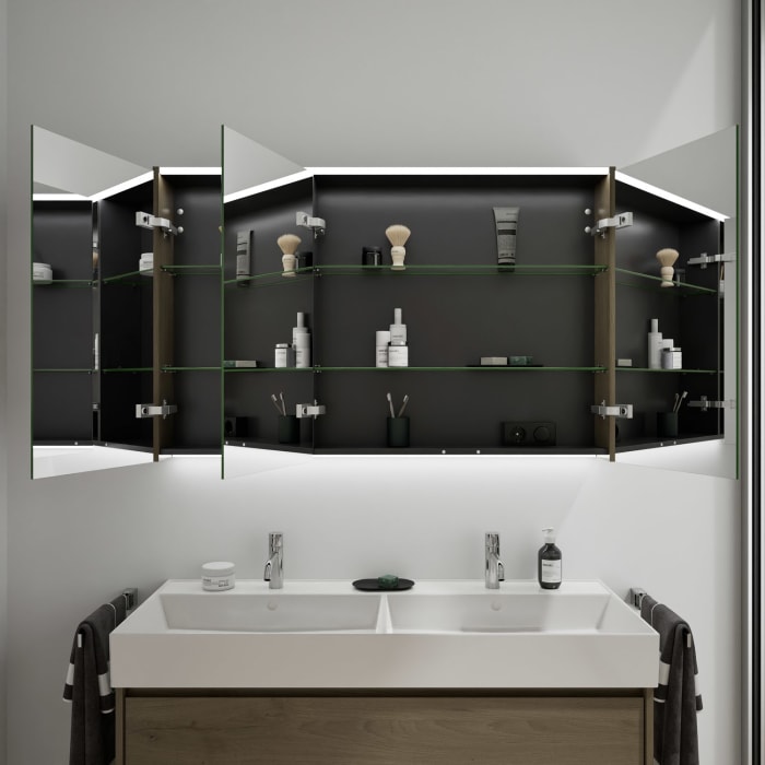 burgbad Devio Keramik-Waschtisch mit Unterschrank und LED-Spiegelschrank 120,5 cm, Doppeltür rechts, 1 Auszug