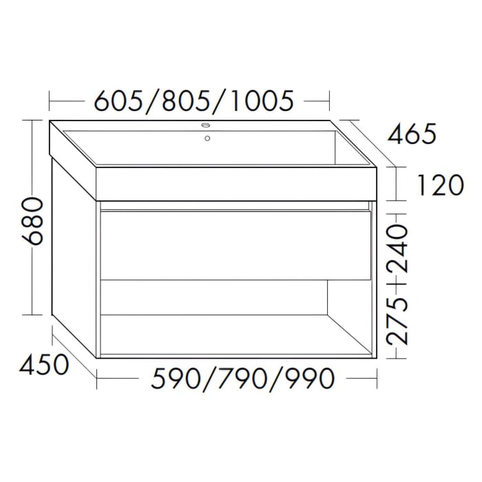 burgbad Devio Keramik-Waschtisch mit Unterschrank und LED-Spiegelschrank 100 cm, 1 Auszug