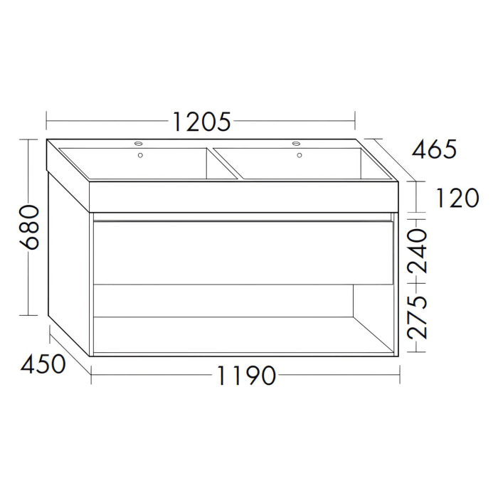 burgbad Devio Keramik-Waschtisch mit Unterschrank und LED-Spiegelschrank 120,5 cm, Doppeltür rechts, 1 Auszug
