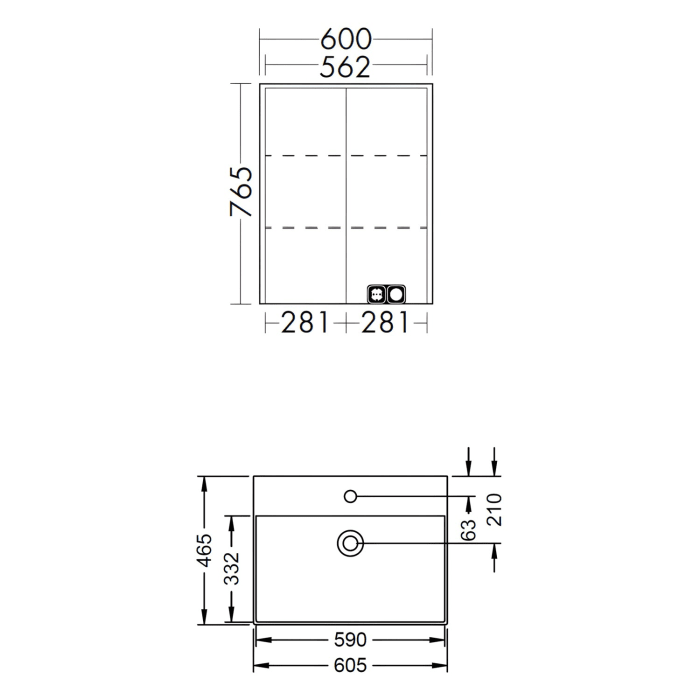 burgbad Devio Keramik-Waschtisch mit Unterschrank und LED-Spiegelschrank 60 cm, 1 Auszug