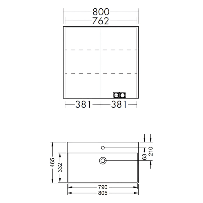 burgbad Devio Keramik-Waschtisch mit Unterschrank und LED-Spiegelschrank 80 cm, 1 Auszug