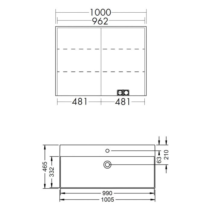 burgbad Devio Keramik-Waschtisch mit Unterschrank und LED-Spiegelschrank 100 cm, 1 Auszug