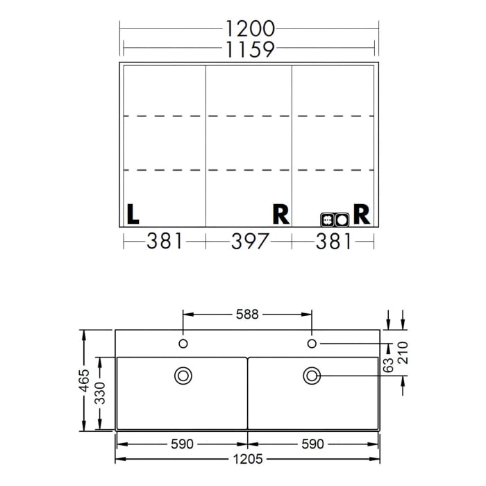 burgbad Devio Keramik-Waschtisch mit Unterschrank und LED-Spiegelschrank 120,5 cm, Doppeltür rechts, 1 Auszug