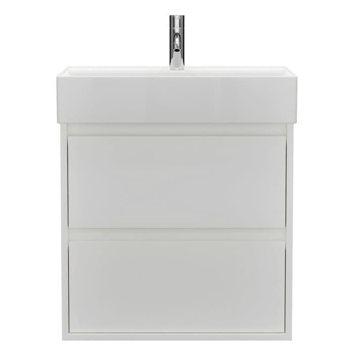 burgbad Devio Keramik-Waschtisch mit Unterschrank und LED-Spiegelschrank 60,5 cm, 2 Auszüge