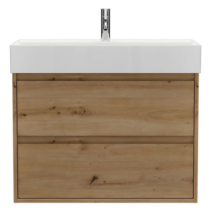 burgbad Devio Keramik-Waschtisch mit Unterschrank und LED-Spiegelschrank 80,5 cm, 2 Auszüge